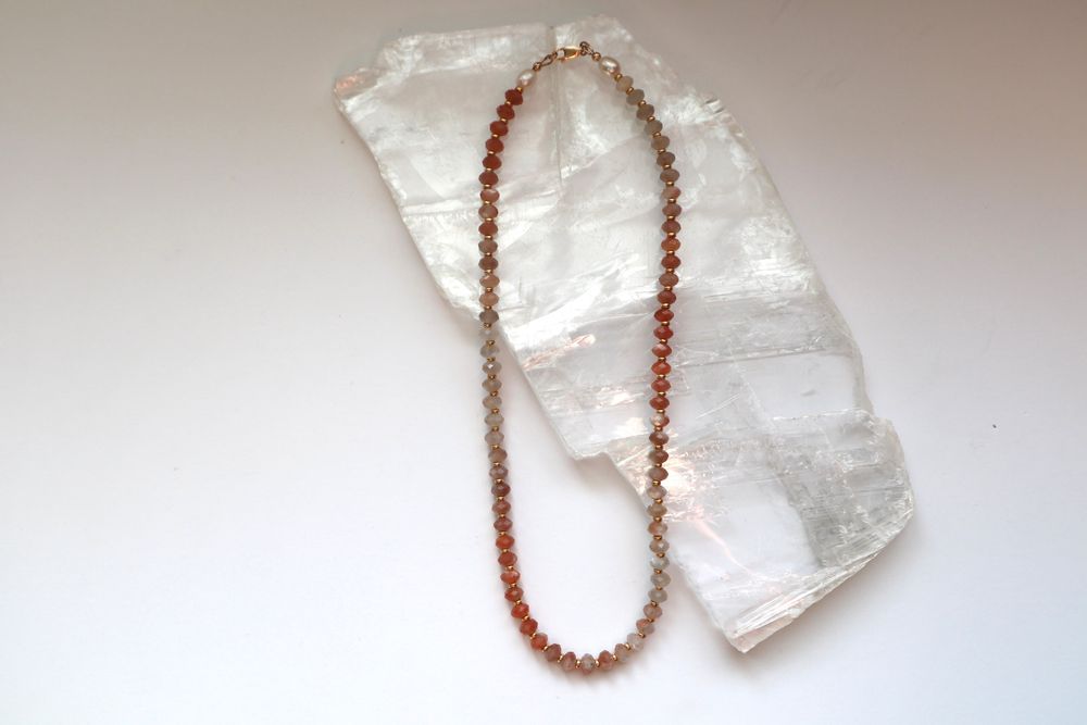 Calida - Peach Moonstone & Pearl Necklace
