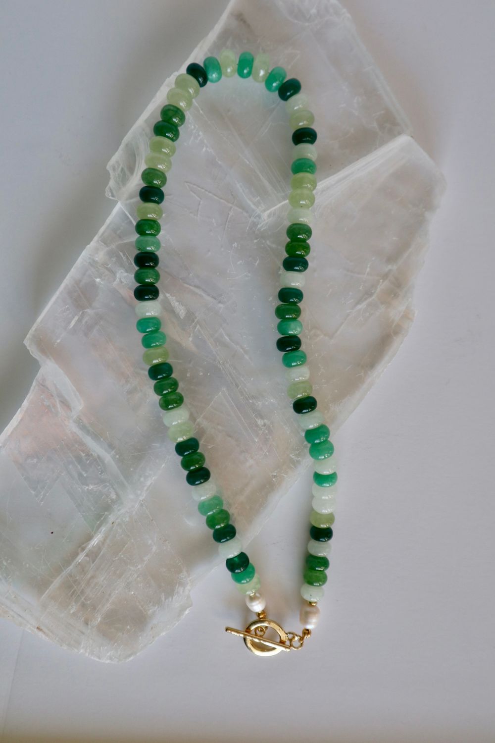 Verdelle - Green Jade & Pearl Necklace 