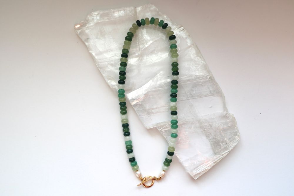 Verdelle - Green Jade & Pearl Necklace 